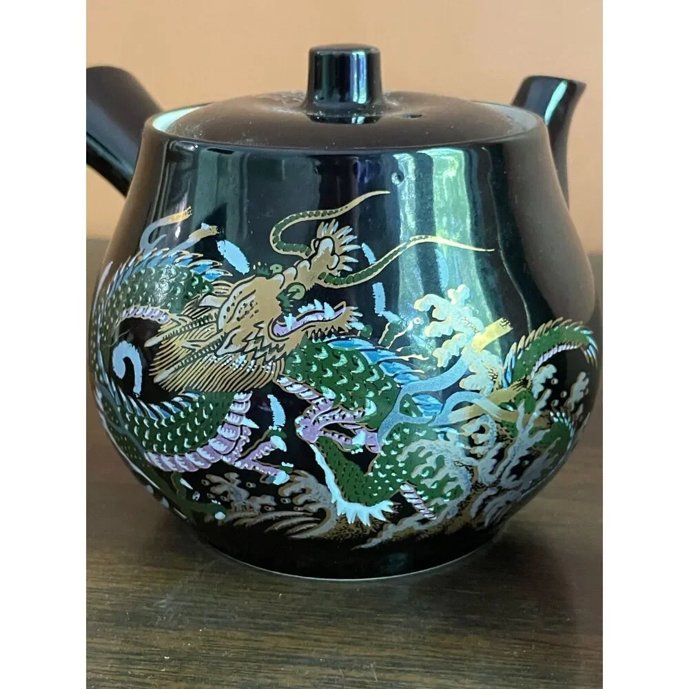 Vintage Japanese Dragon Tea Set Porcelain Teapot Sake Bottle Cup Moriage Style